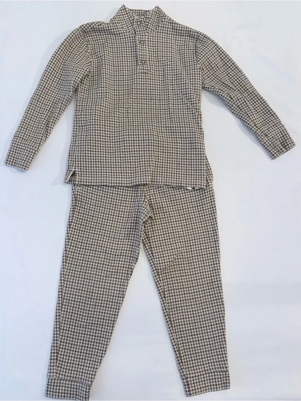 Janie and Jack Boys Hunter Green & Brown Houndstooth Long Sleeve & Pant Set